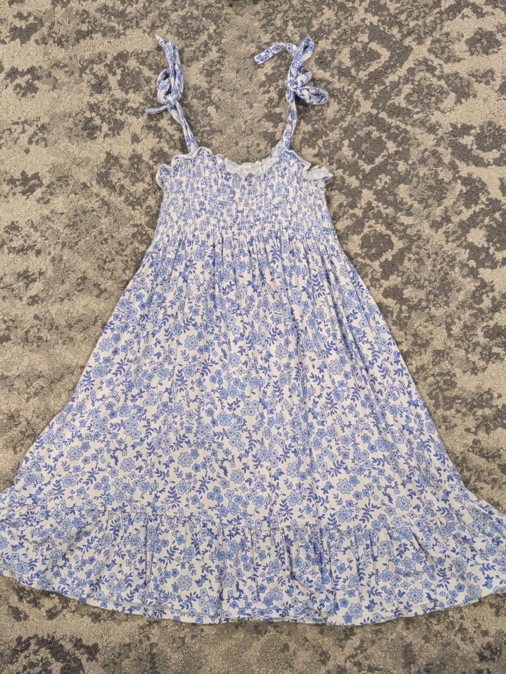 Angel Dear Blue and White Floral Tie-Shoulder Dress